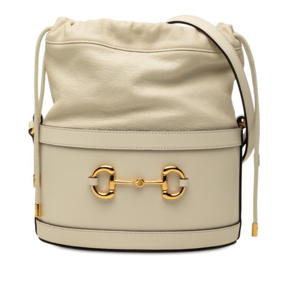 Gucci Horsebit 1955 Crossbody Shoulder Bag Bucket 602118 White Leather Women'...